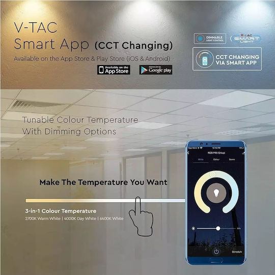 V-TAC Τετράγωνο Χωνευτό LED Panel 40W με Θερμό Λευκό Φως 3000K 60x60εκ.