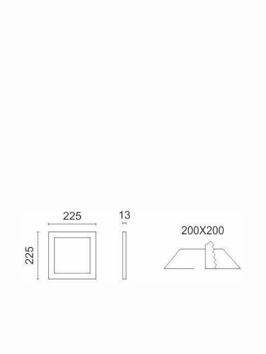 Spot Light Square Recessed LED Panel 18W with Warm White Light 3000K 22.5x22.5cm