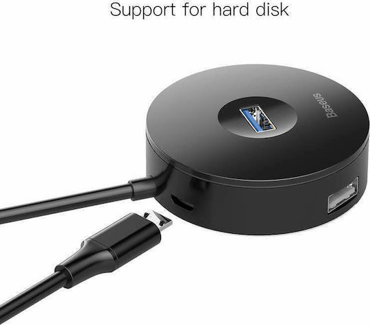 Baseus Round Box USB 3.0 Хъб 4 порта с връзка USB-A Черен