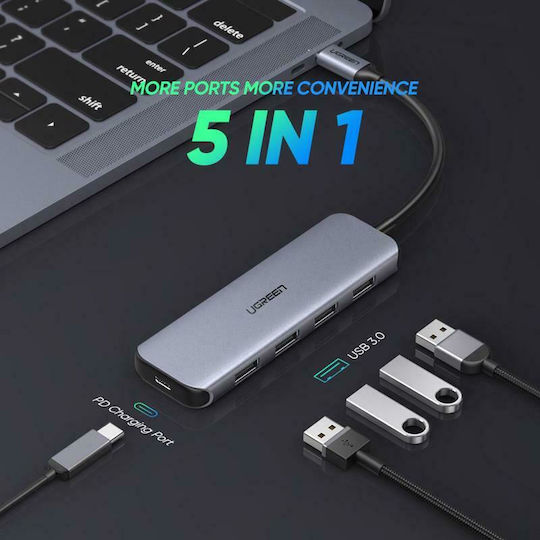 Ugreen CM219 Hub 5 Ports USB 3.0 with USB-C Connection Gray