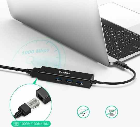 Choetech Хъб 4 Порта USB 3.0 с USB-C / Ethernet Свързаност Сив