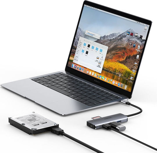 Choetech USB-C Docking Station με 4K PD Ethernet Γκρι (HUB-M19)