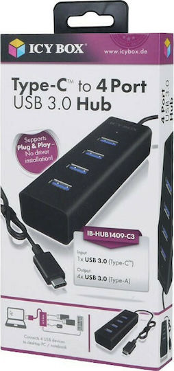 Icy Box USB-Hub 4 Anschlüsse USB 3.0 mit USB-C Anschluss