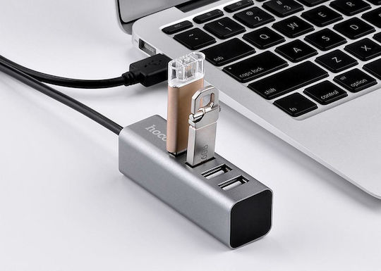 Hoco HB1 USB-Hub mit 4 Anschlüssen USB 2.0 mit USB-A Anschluss in Grau