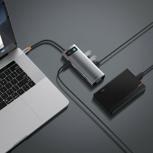 Baseus Gleam USB-C Docking Station με HDMI 4K PD Ethernet και συνδεση 2 Οθονών Γκρι