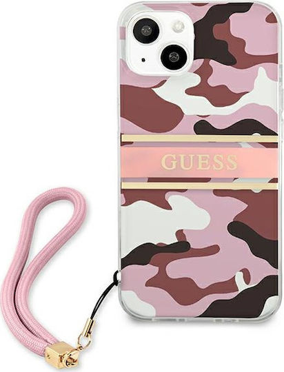 Guess Camo Strap Umschlag Rückseite Kunststoff Pink Camo (iPhone 13)