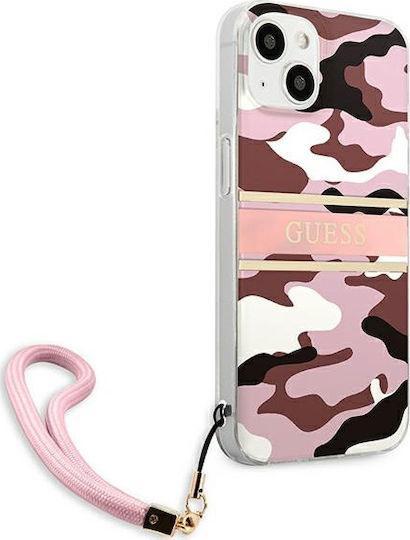 Guess Camo Strap Umschlag Rückseite Kunststoff Pink Camo (iPhone 13)