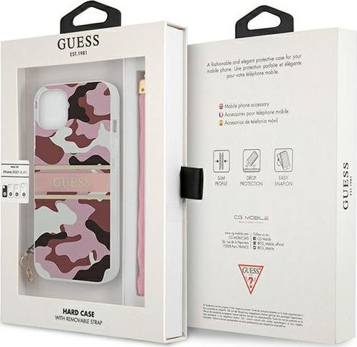 Guess Camo Strap Umschlag Rückseite Kunststoff Pink Camo (iPhone 13)