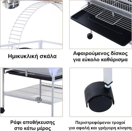 Pawhut Metallic Bird Cage Rolling Bird Cage 86x80x160cm 86x80x160cm