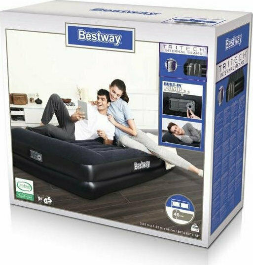 Bestway Double Inflatable Sleeping Mattress with Integrated Electric Pump 203x152x46cm Blue