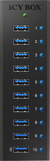 Icy Box USB-Hub 10 Anschlüsse USB 3.0 mit USB-A Anschluss