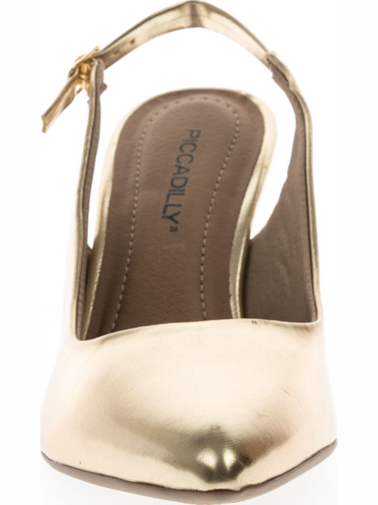 Heels with Strap & Thin Medium Heel Gold