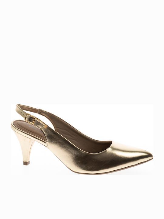 Heels with Strap & Thin Medium Heel Gold