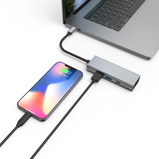 HAMA USB 3.2 4 Port Hub with USB-C Connection Ethernet Silver