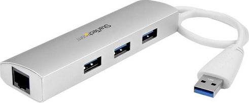 StarTech USB-Hub mit 4 Anschlüssen USB 3.0 mit Anschluss an einen Computer USB-A Ethernet Weiß