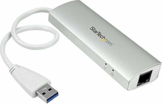 StarTech USB-Hub mit 4 Anschlüssen USB 3.0 mit Anschluss an einen Computer USB-A Ethernet Weiß