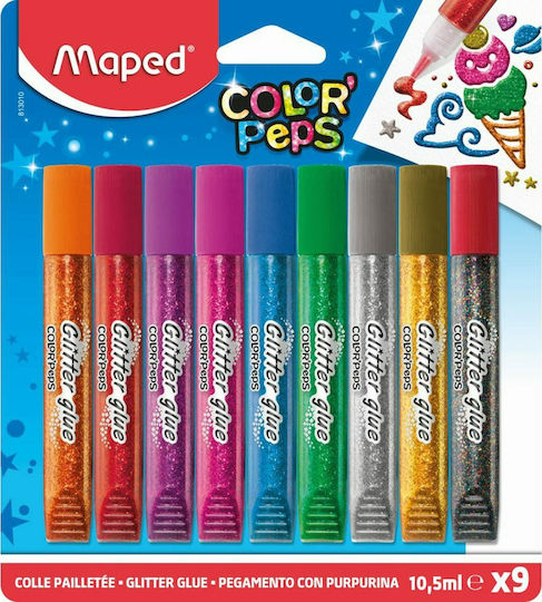 Maped Color'Peps Κόλλα Glitter Πολύχρωμη 10.5ml Σετ 9τμχ