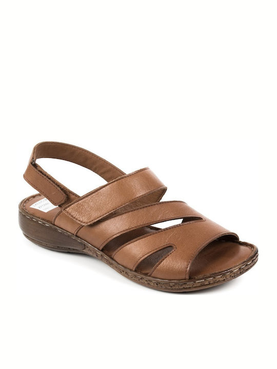 Leder Flache Sandalen für Damen Anatomisch in Tabac Braun Farbe