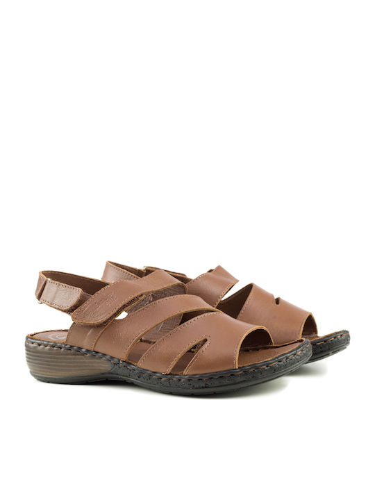 Leder Flache Sandalen für Damen Anatomisch in Tabac Braun Farbe