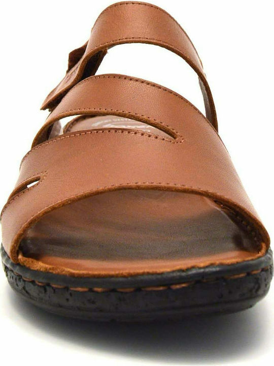 Leder Flache Sandalen für Damen Anatomisch in Tabac Braun Farbe