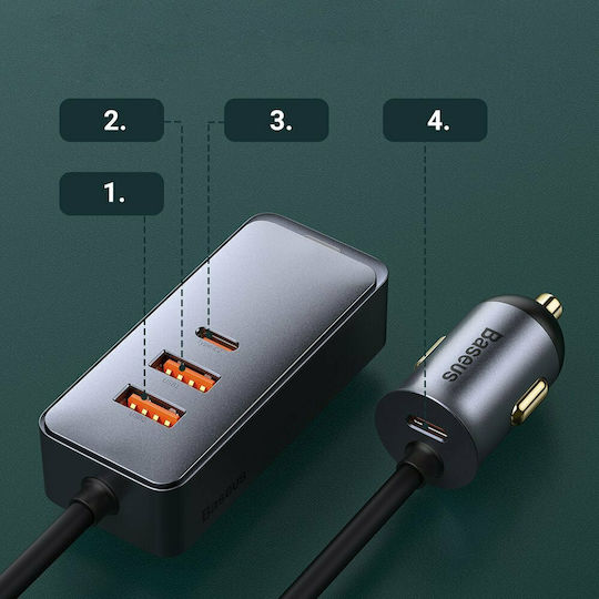 Baseus Share Together Φορτιστής Αυτοκινήτου 120W Γρήγορης Φόρτισης με Θύρες: 2xUSB 2xType-C Γκρι Χρώμα
