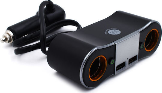 SPC ZNB02 Автомобилен Зарядно Устройство 80W 3.5A с 2xUSB-A Порта с Вграден Кабел и Волтметър Черен Цвят