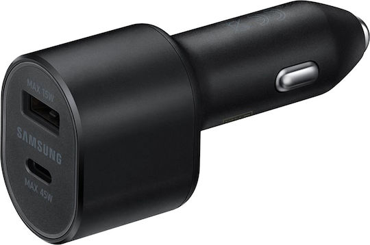 Samsung Φορτιστής Αυτοκινήτου 45W Γρήγορης Φόρτισης με Θύρες: 1xUSB 1xType-C μαζί με Καλώδιο Type-C Μαύρος