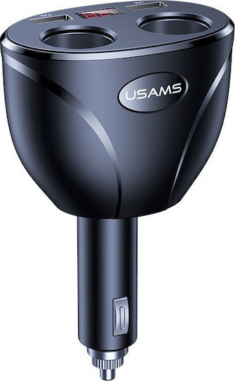 Usams US-CC099 Φορτιστής Αυτοκινήτου 96W 2.4A με Θύρες: 2xUSB 2xΑναπτήρα Μαύρο Χρώμα