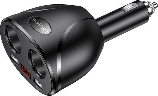 Usams US-CC099 Φορτιστής Αυτοκινήτου 96W 2.4A με Θύρες: 2xUSB 2xΑναπτήρα Μαύρο Χρώμα
