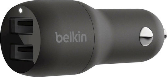 Belkin Φορτιστής Αυτοκινήτου 24W 4.8A με Θύρες: 2xUSB Μαύρος