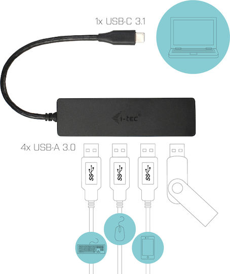 i-tec Hub 4 Θυρών USB 3.0 με σύνδεση USB-C