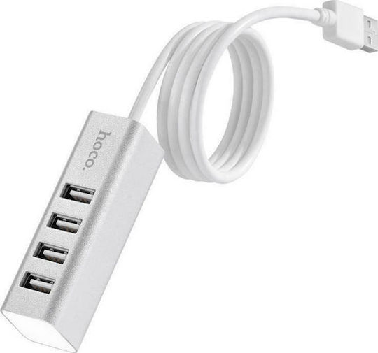 Hoco HB1 Hub USB 4 Porturi USB 2.0 cu Conectare USB-A Argintiu