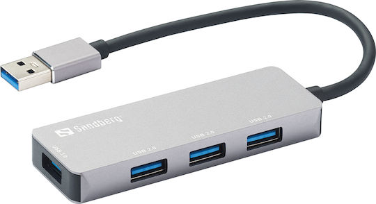 Sandberg Saver Hub 4 USB 3.0 Ports USB-A Connection Gray