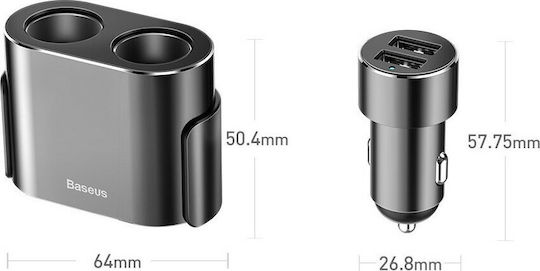 Baseus High Efficiency 2in1 Φορτιστής Αυτοκινήτου 3.1A με Θύρες: 2xUSB 2xΑναπτήρα Μαύρο Χρώμα