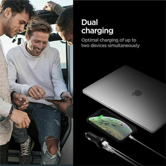 Spigen F31QC Φορτιστής Αυτοκινήτου 27W 4.8A Γρήγορης Φόρτισης με Θύρες: 1xUSB 1xType-C Μαύρο Χρώμα