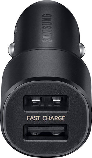 Samsung Dual Car Charger Φορτιστής Αυτοκινήτου 15W 2A Γρήγορης Φόρτισης με Θύρες: 2xUSB Μαύρο Χρώμα