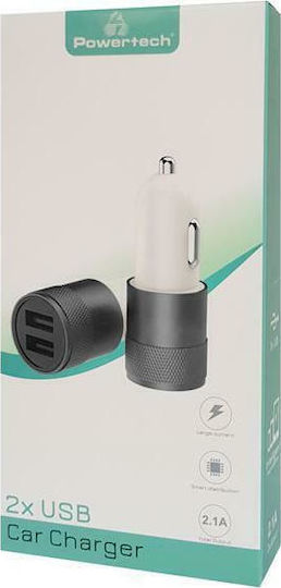 Powertech Φορτιστής Αυτοκινήτου 2.1A με Θύρες: 2xUSB Γκρι