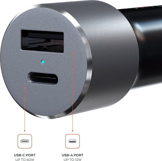 Satechi Car Charger 72W 3A with Ports 1xUSB 1xType-C Black Colour