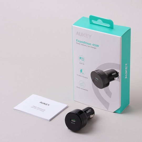 Aukey CC-Y13 Autoladegerät 45W 3A mit einer Buchse 1xType-C Schwarze Farbe