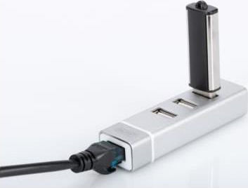 Digitus Hub 3 Porturi USB 2.0 cu Conectare USB-C Ethernet Alb