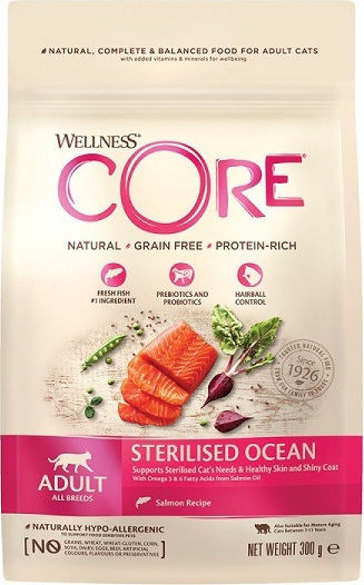 Wellness Core Sterilised Ocean Dry Food Grain-Free & Gluten-Free for Adult Sterilized Cats with Sensitive Urinary with Salmon 0.3kg