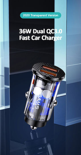 Usams Φορτιστής Αυτοκινήτου US-CC122 36W Γρήγορης Φόρτισης με Θύρες: 2xUSB Μαύρος