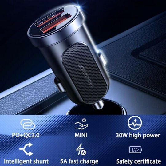 Joyroom Φορτιστής Αυτοκινήτου C-A09 30W 2.5A Γρήγορης Φόρτισης με Θύρες: 2xUSB Μαύρος