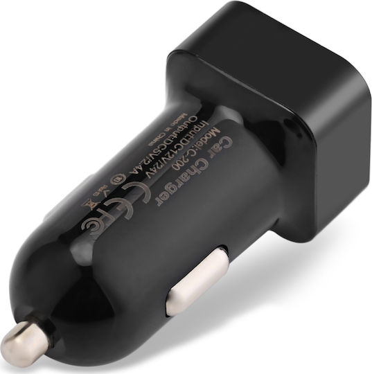 Awei C-200 Зарядно за кола 2.4Спецификация с Портове: 2xUSB Черен Цвят