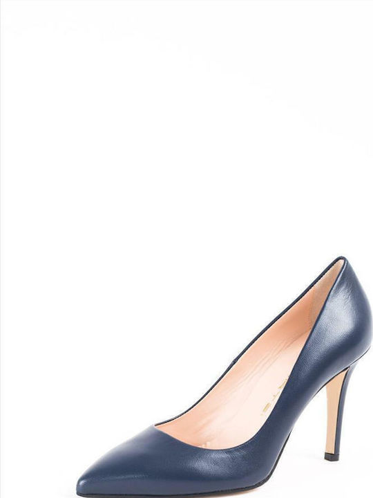 Leather Pointed Toe Stiletto Navy Blue High Heels 85300