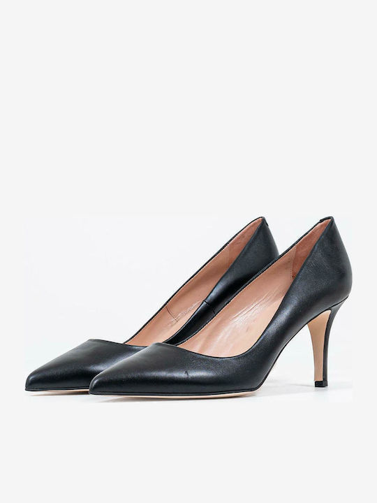 Leather Pointed Toe Stiletto Black High Heels
