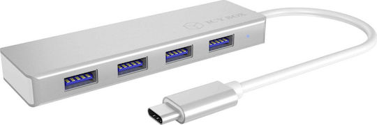 Icy Box USB-Hub Mit 4 Anschlüssen USB 3.0 Mit USB-C Anschluss Silber