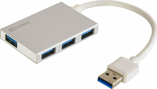 Sandberg Pocket Hub 4 Θυρών USB 3.0 με σύνδεση USB-A Λευκό