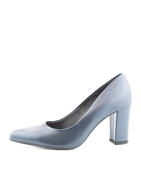 Leather Pointed Toe Blue High Heels