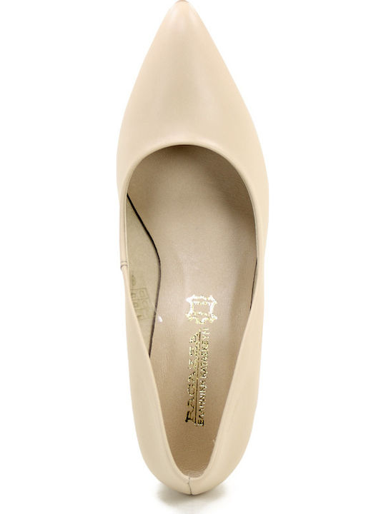Leather Pointed Toe Beige Medium Heels